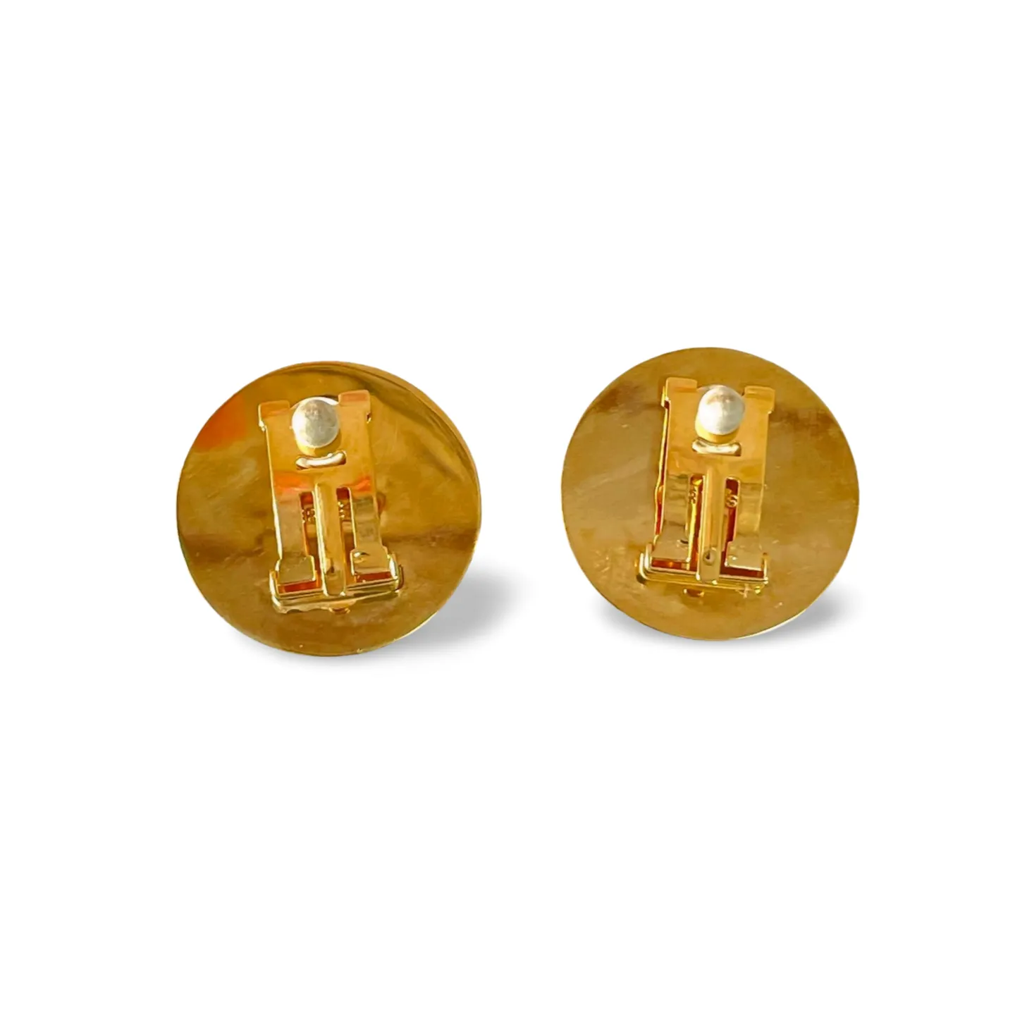1990s. Vintage Hermes round shape cloisonne enamel golden earrings with dolphin design. Great gift idea. 0703110ac1