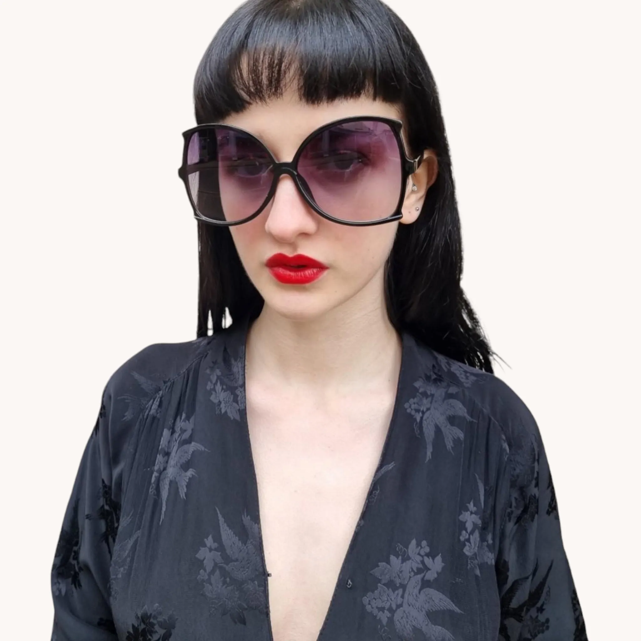 70s Style Oversized Sunglasses - Black
