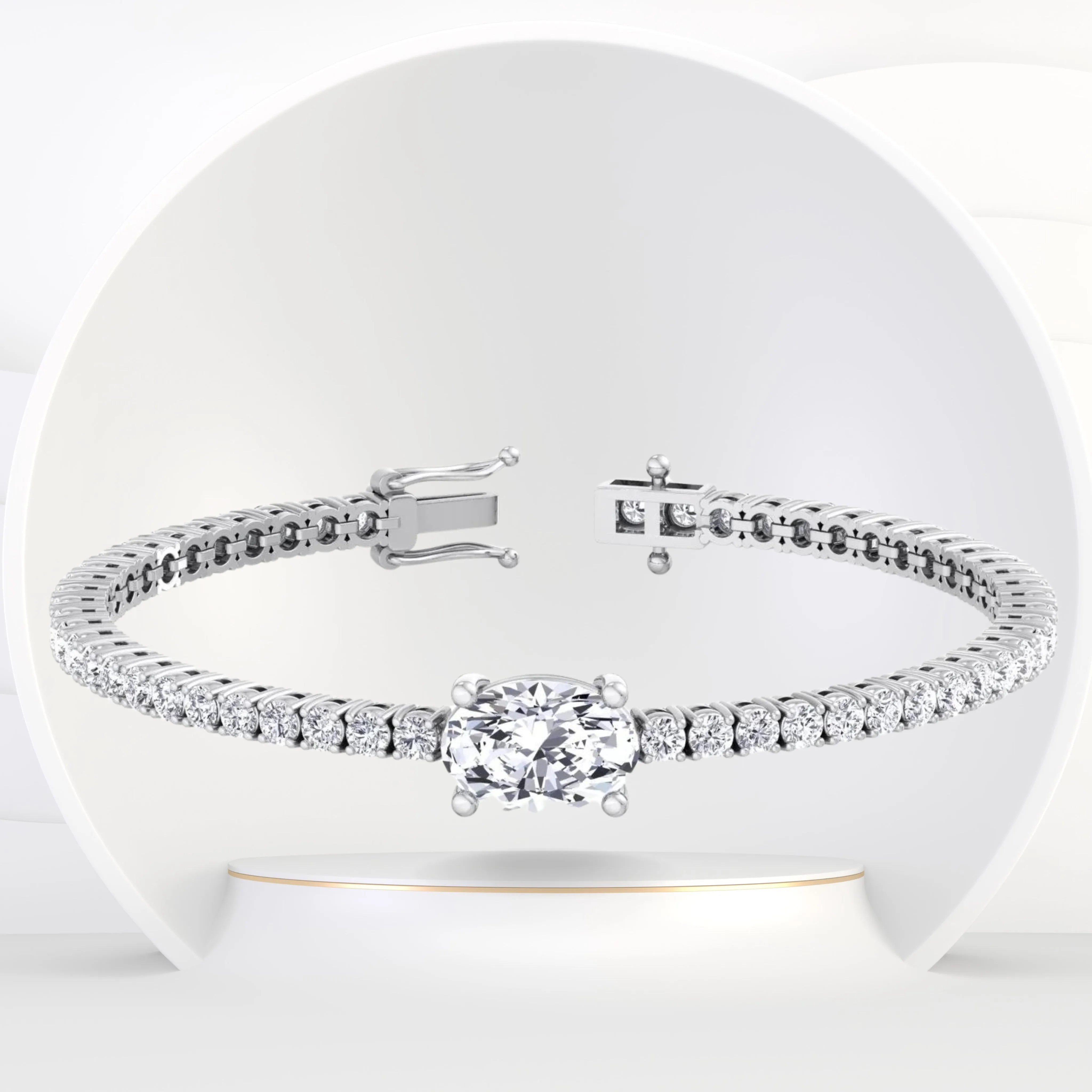 7CT T.W Oval Cut Center Stone Natural Diamond Tennis Bracelet 14K Solid Gold