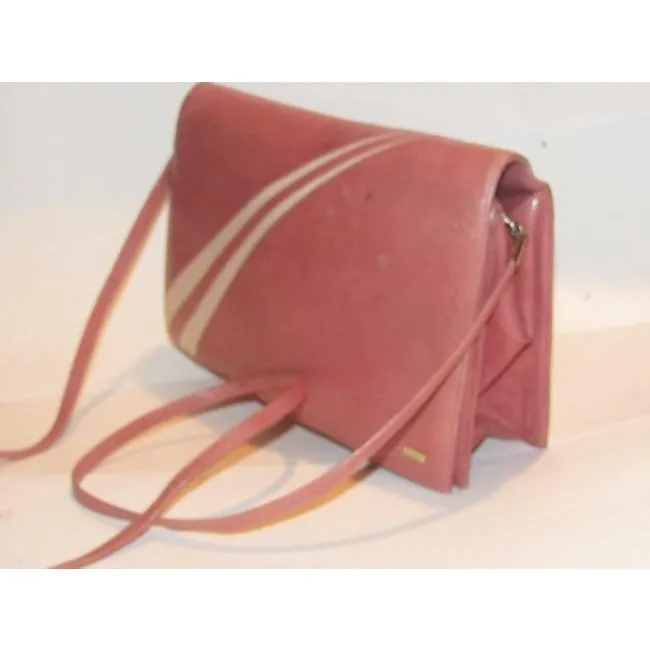 Bally Vintage Pursesdesigner Purses Pink Leather With White Striped Accents Shoulder Bag