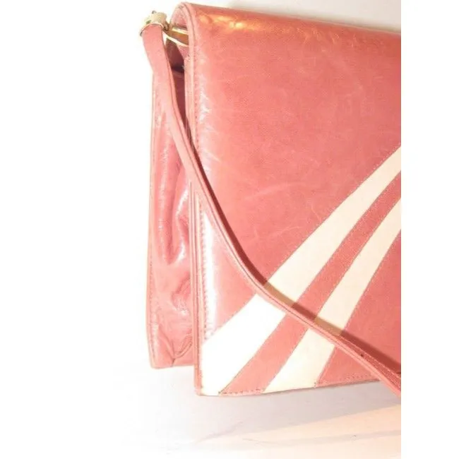 Bally Vintage Pursesdesigner Purses Pink Leather With White Striped Accents Shoulder Bag