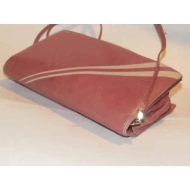 Bally Vintage Pursesdesigner Purses Pink Leather With White Striped Accents Shoulder Bag