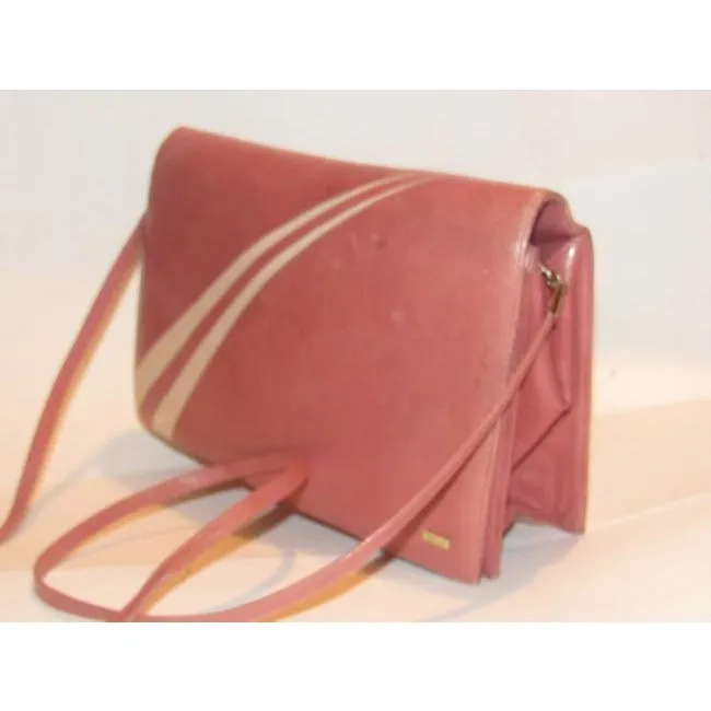 Bally Vintage Pursesdesigner Purses Pink Leather With White Striped Accents Shoulder Bag