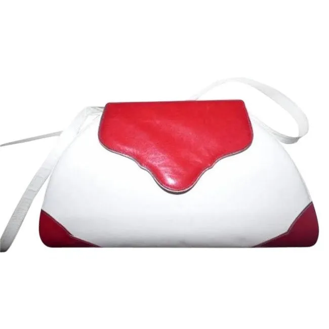 Bally Vintage Pursesdesigner Purses White Leather With Brick Red Accents Shoulder Bag