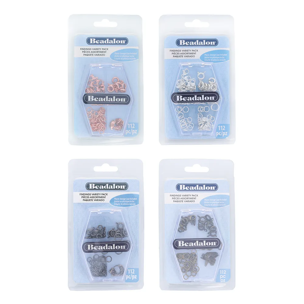 Beadalon Assorted Color Findings Variety Pack - Silver, Rose Gold, Antiqued Brass, Gunmetal