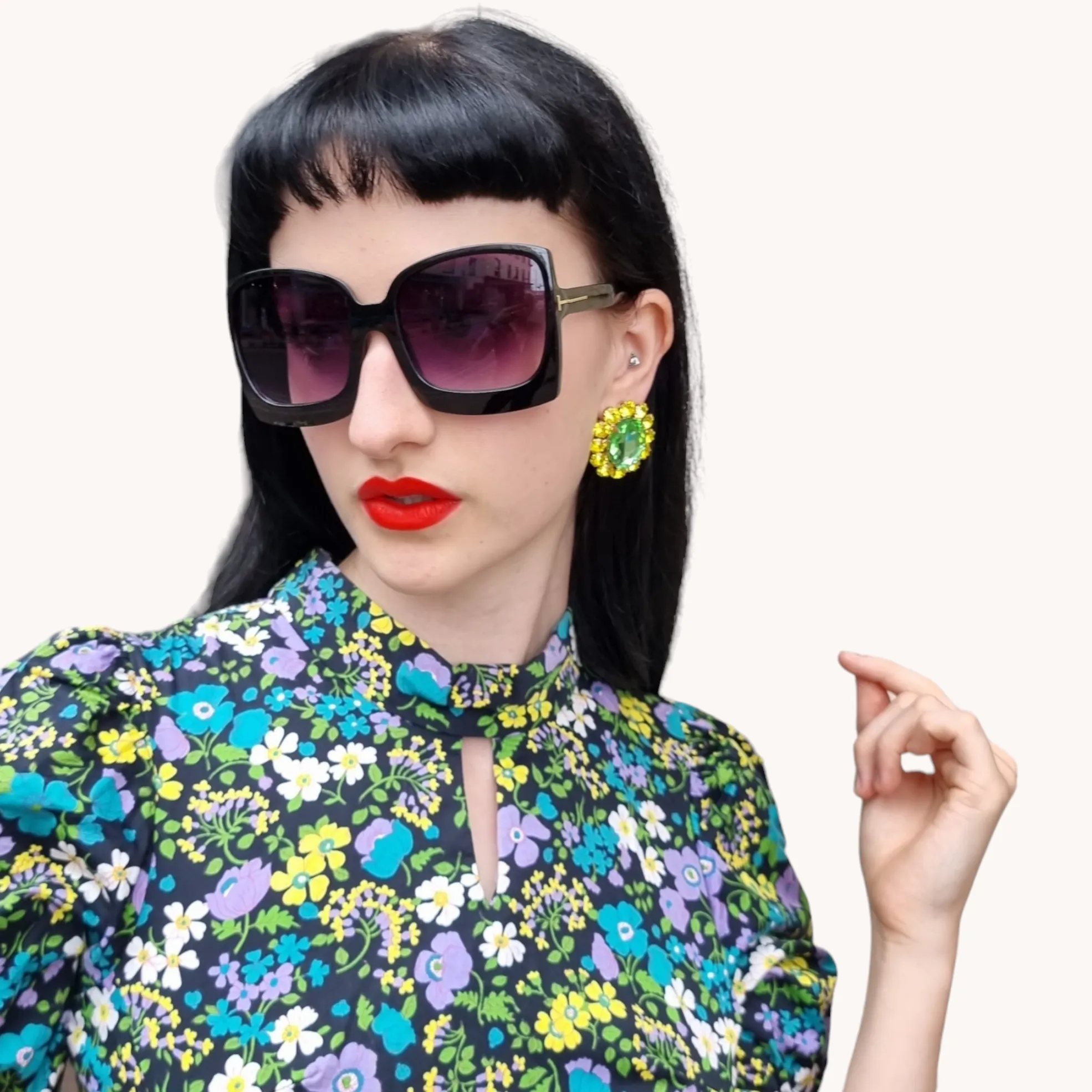 Black  Oversized Retro Sunglasses