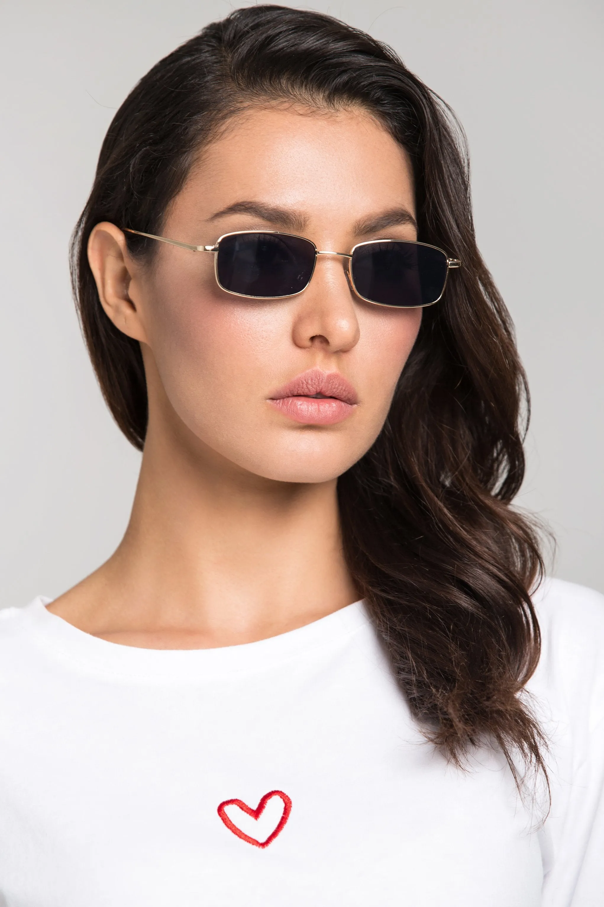 Black Square Slim Vintage Sunglasses