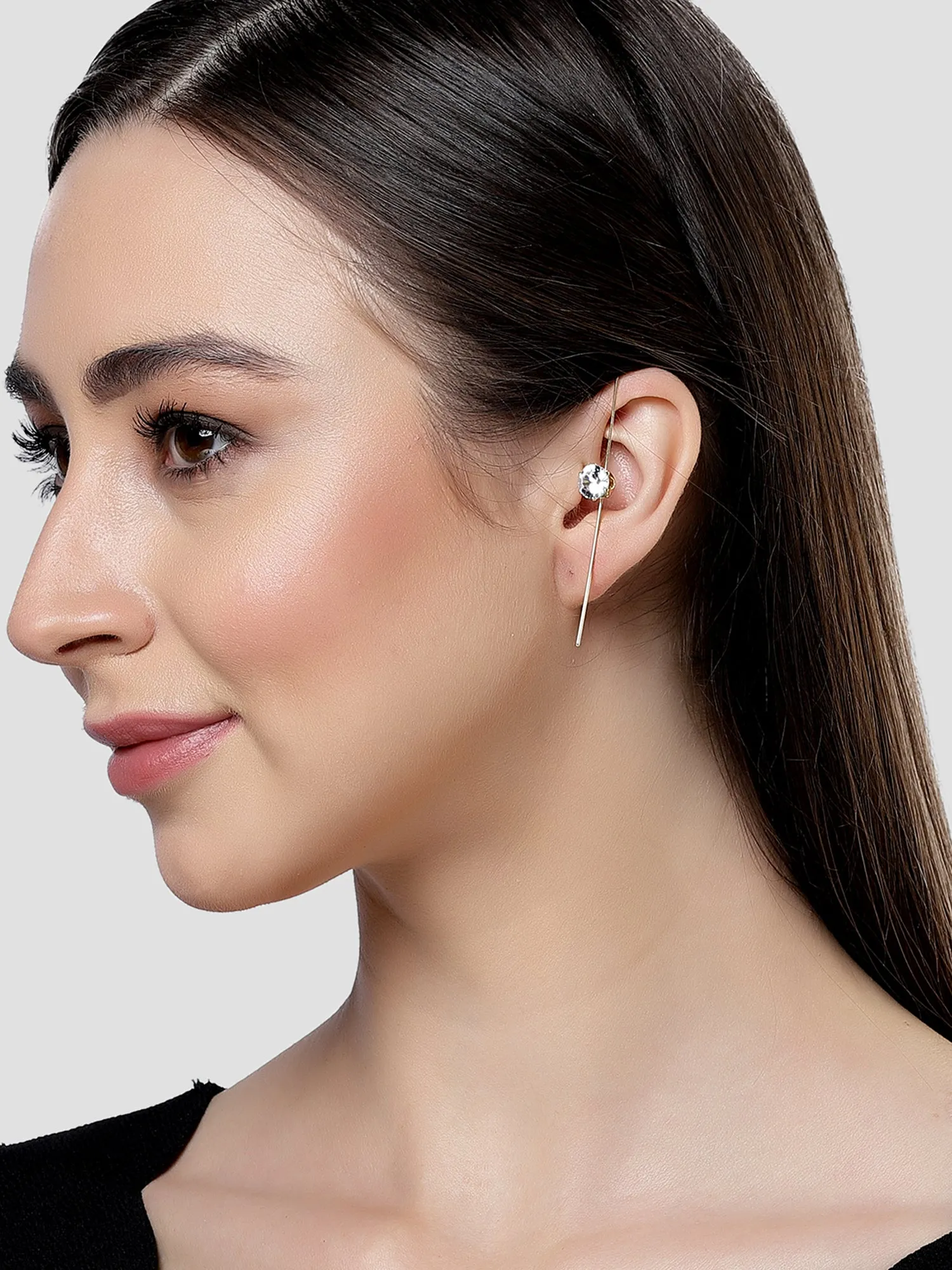 Bohey by KARATCART Gold Plated Crystal Studded Ear Cuffs for Women