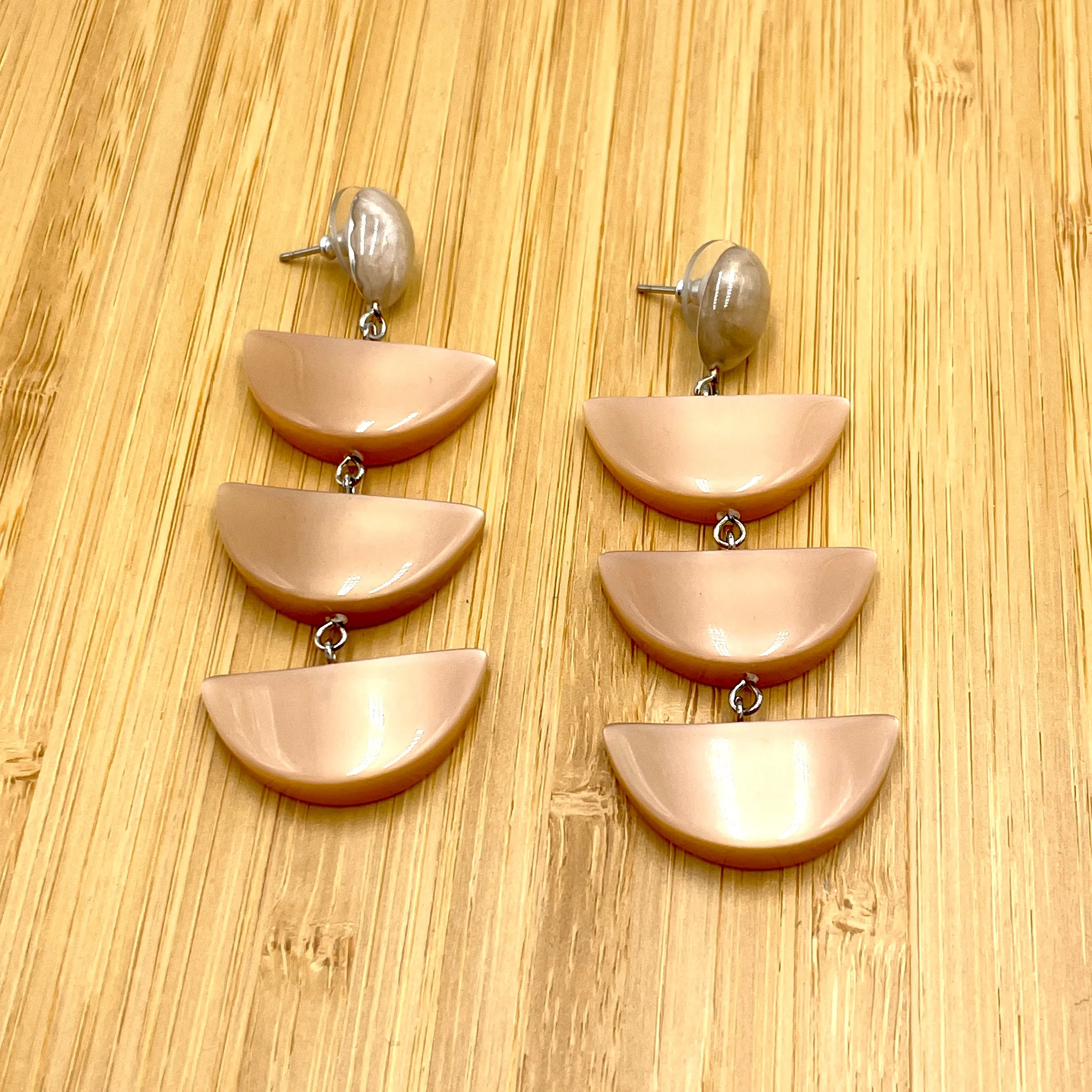 Champagne Beige Crescent Moonglow Earrings *