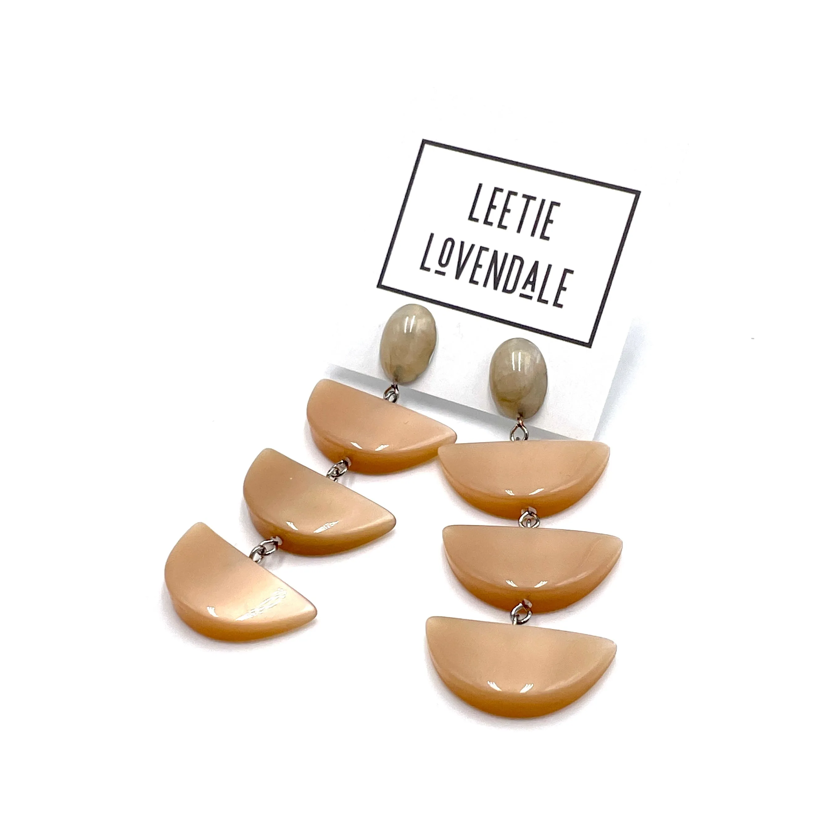 Champagne Beige Crescent Moonglow Earrings *