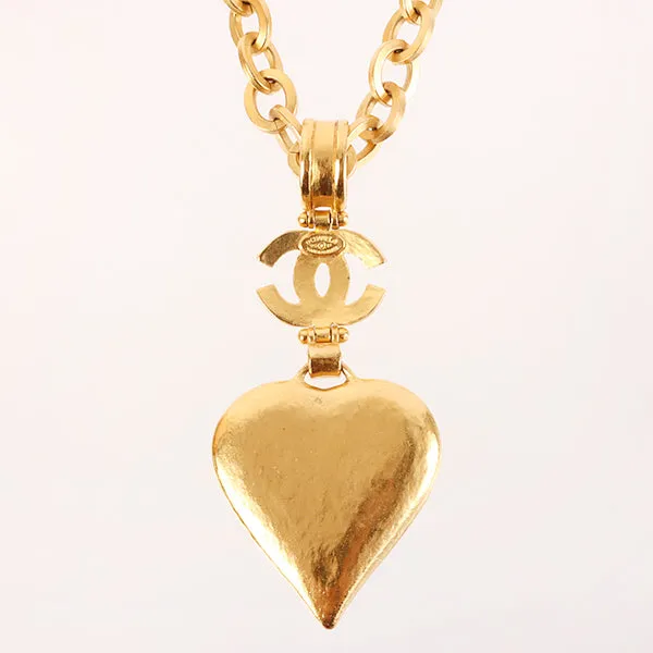 CHANEL 1995 Made Heart Mirror Design Cc Mark Necklace