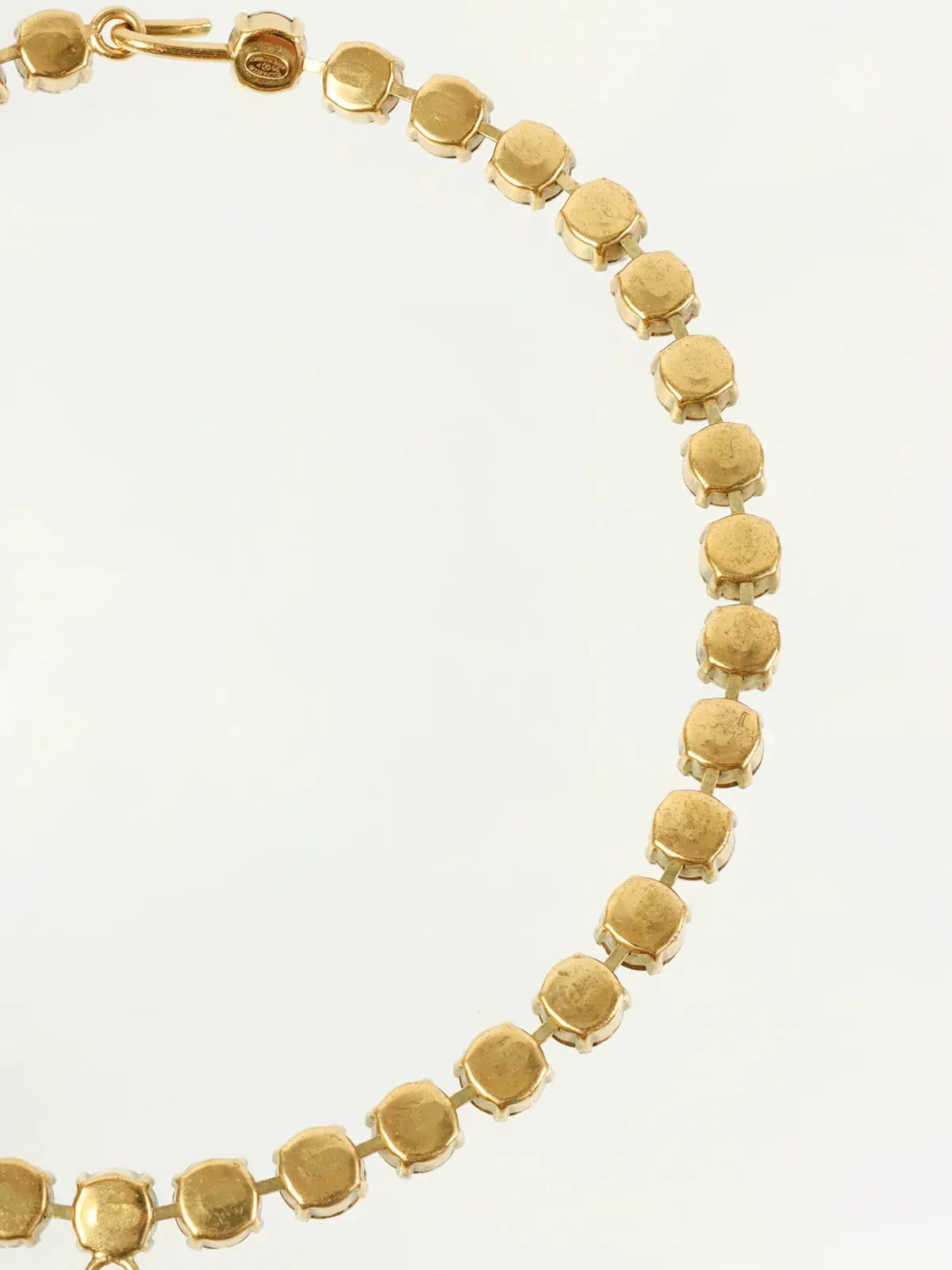 CHANEL 1995 Made Rhinestone Cc Mark Swing Necklace Gold