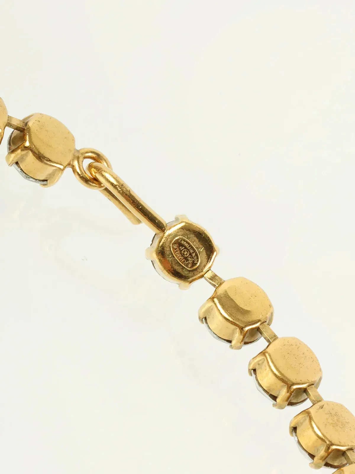 CHANEL 1995 Made Rhinestone Cc Mark Swing Necklace Gold