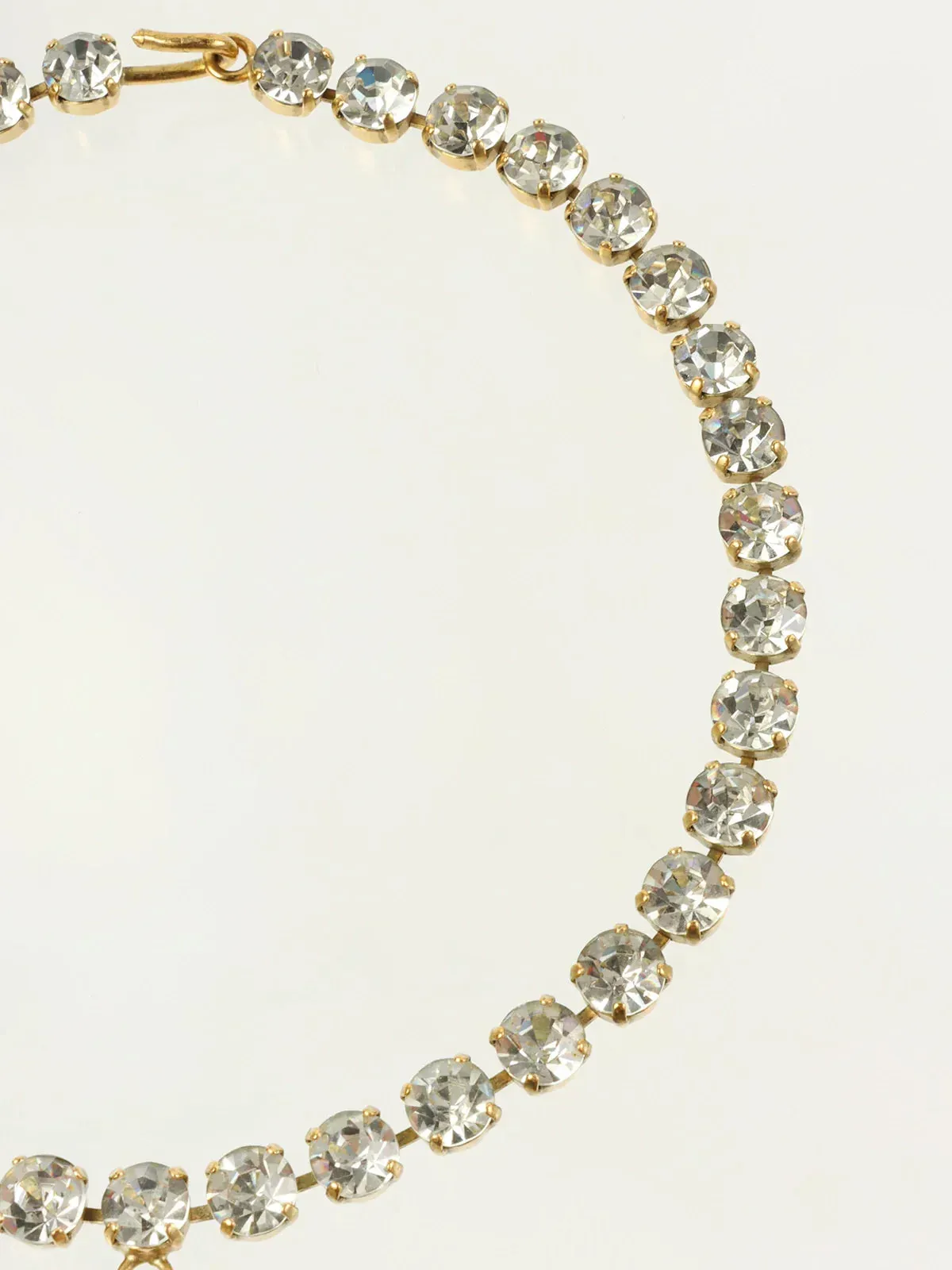 CHANEL 1995 Made Rhinestone Cc Mark Swing Necklace Gold