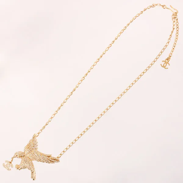 CHANEL 2001 Made Rhinestone Eagle Motif Cc Mark Necklace