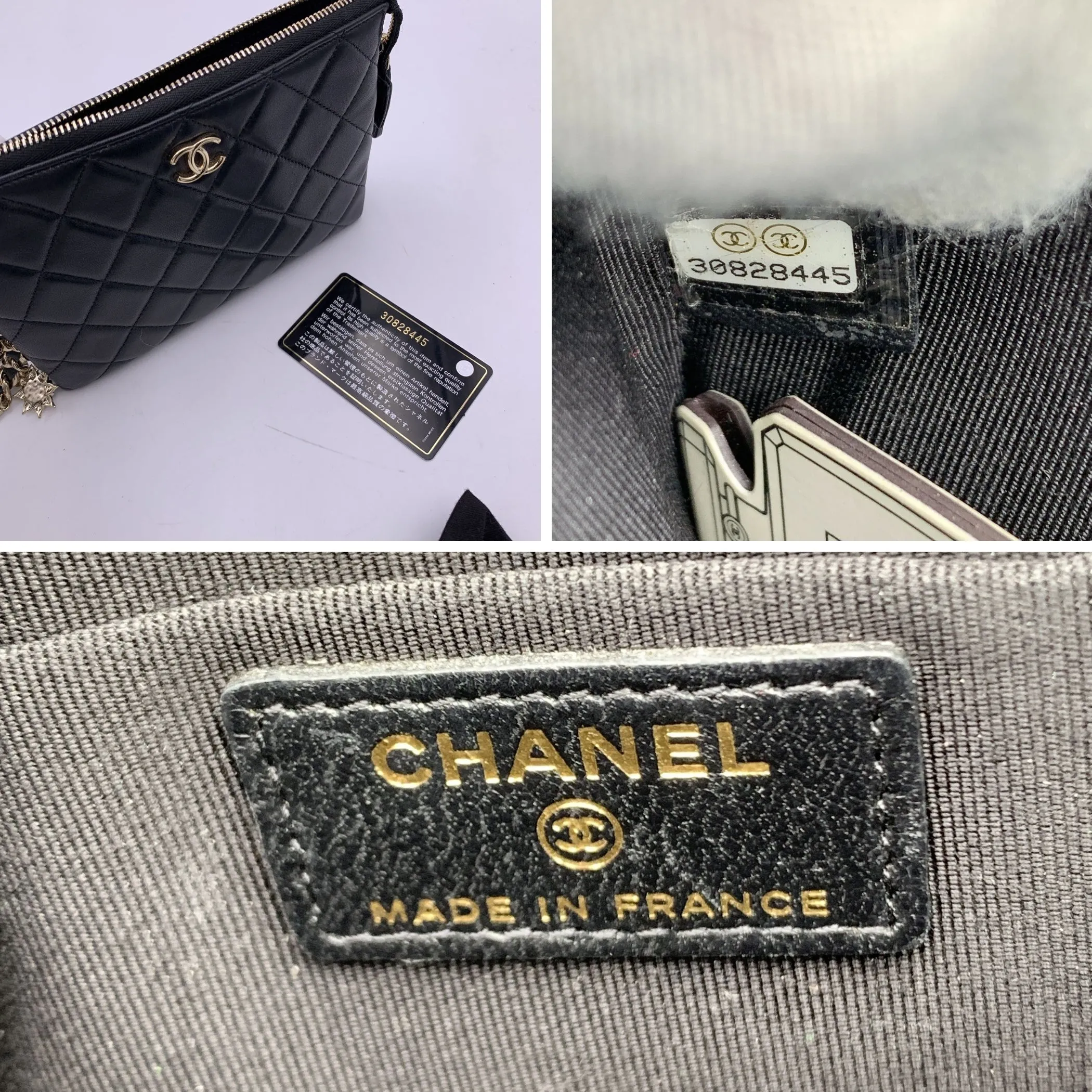 CHANEL 2021 Black Quilted Leather Cocp Charms Pouch Clutch Bag
