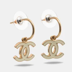 Chanel CC Enamel Gold Tone Earrings