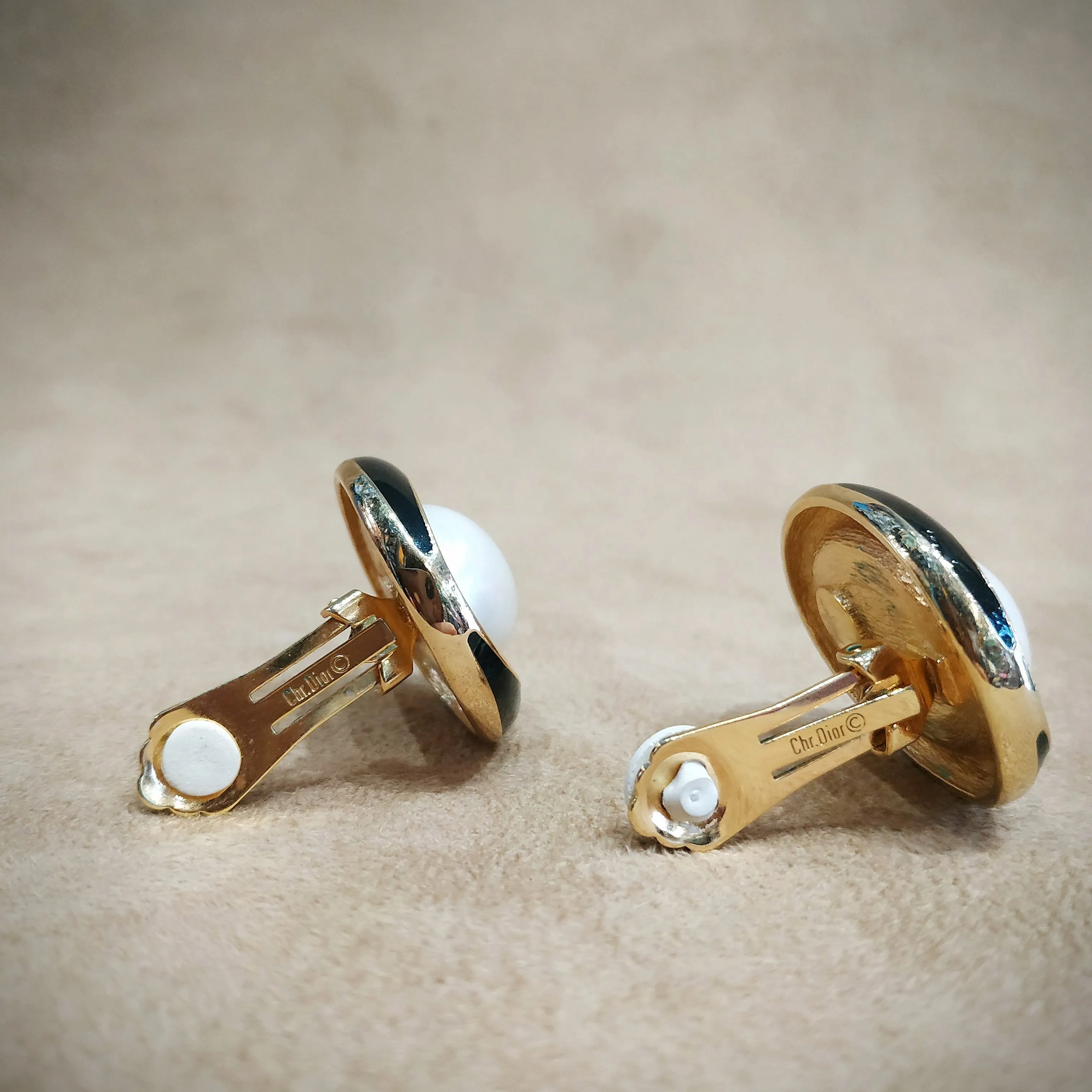 Christian Dior vintage Earrings in gold black and pearl