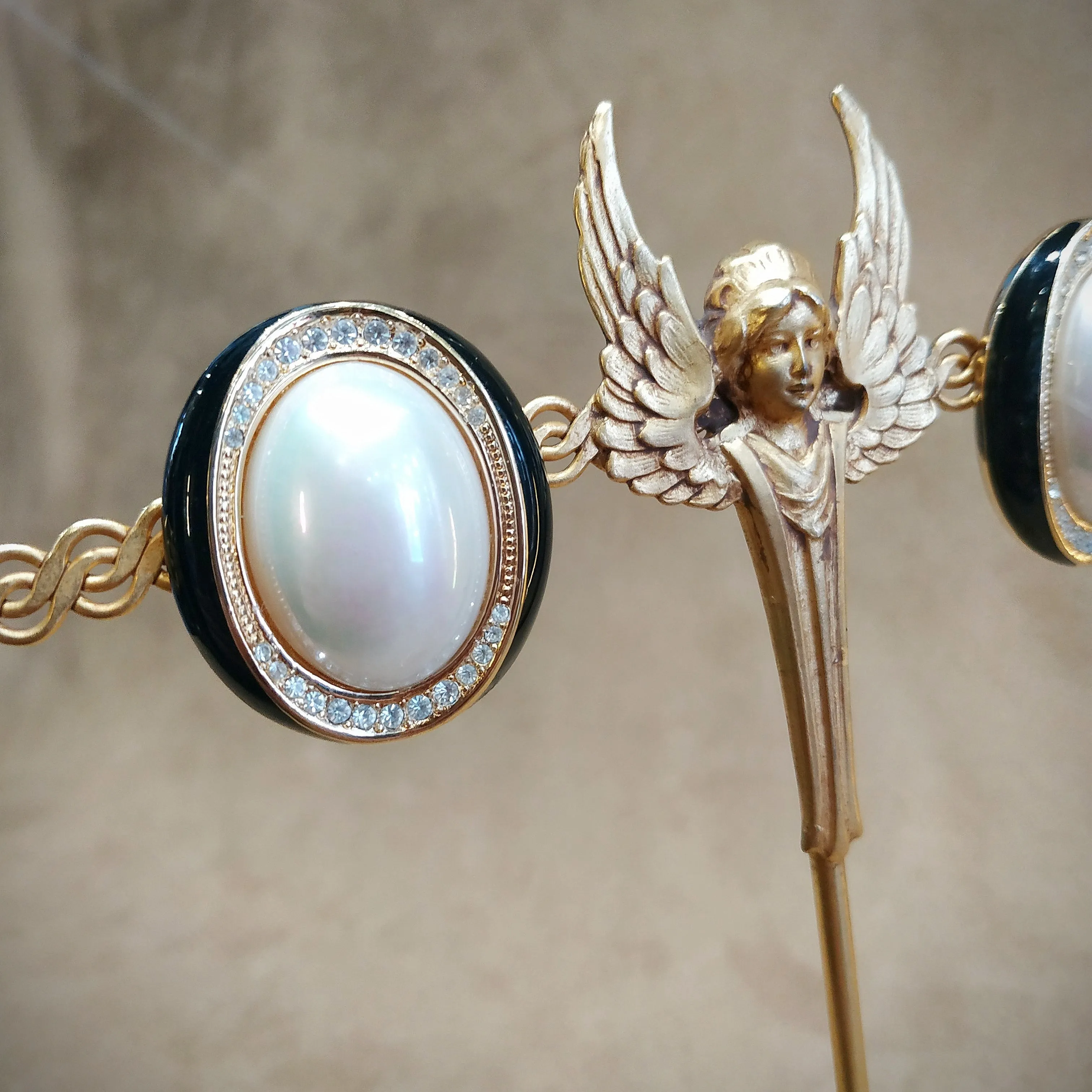 Christian Dior vintage Earrings in gold black and pearl
