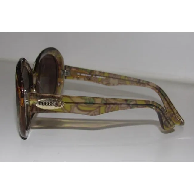Emilio Pucci Marbleized Heavy Plastic In Browns And Greens Sunglassesdesigner Sunglasses