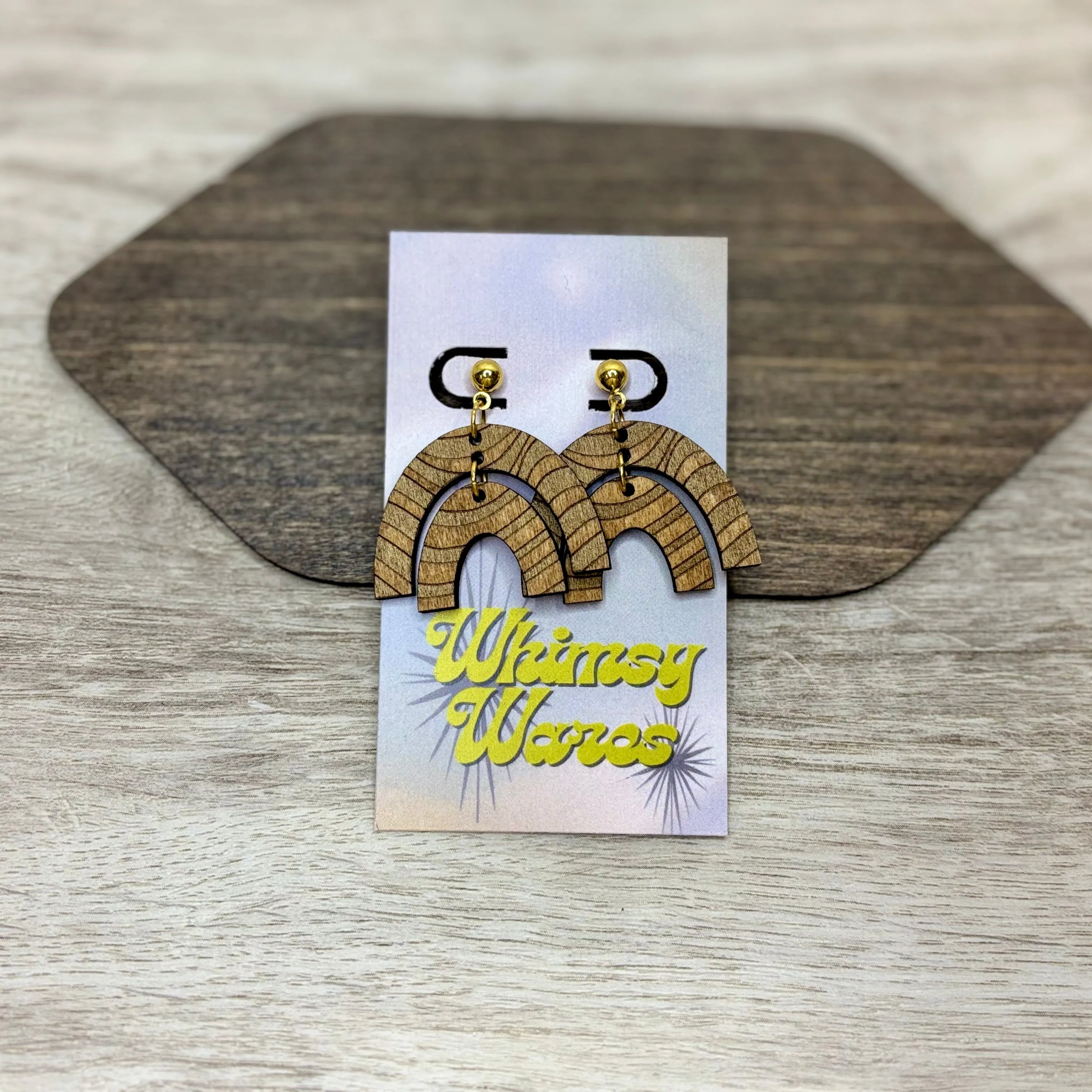 Engraved Swirls - Natural Wood Earrings