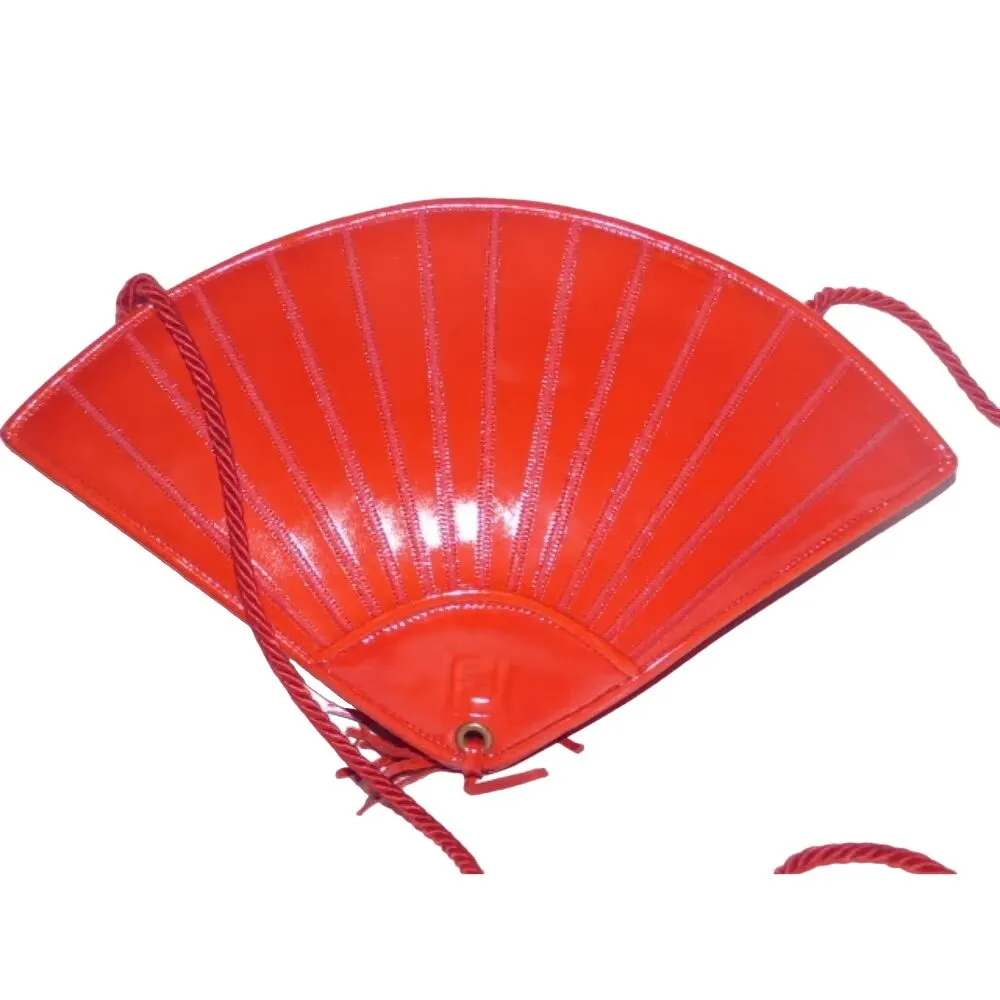Fendi SAS red leather stylized fan shaped purse by Lagerfeld