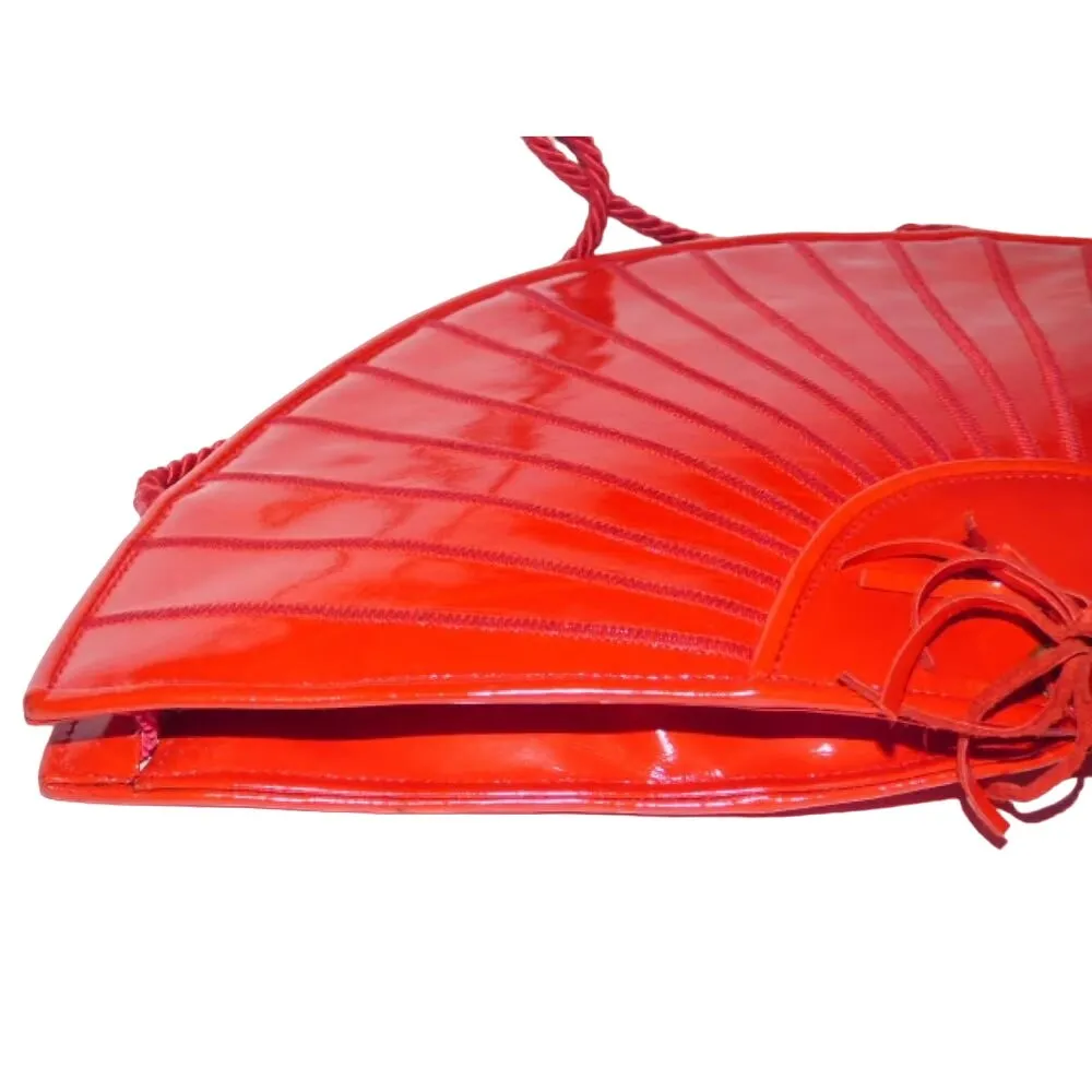 Fendi SAS red leather stylized fan shaped purse by Lagerfeld