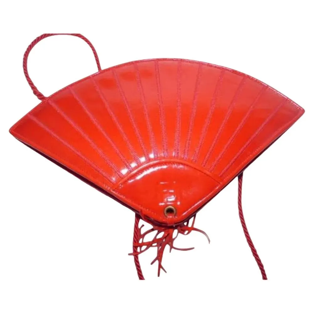 Fendi SAS red leather stylized fan shaped purse by Lagerfeld