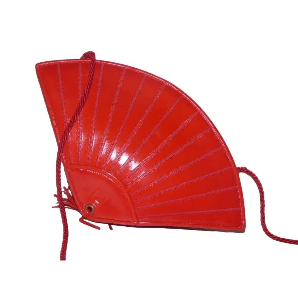 Fendi SAS red leather stylized fan shaped purse by Lagerfeld