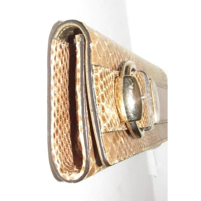 Gucci Romy W Accent Gold Pythongold Buckle Skin Leather Clutch