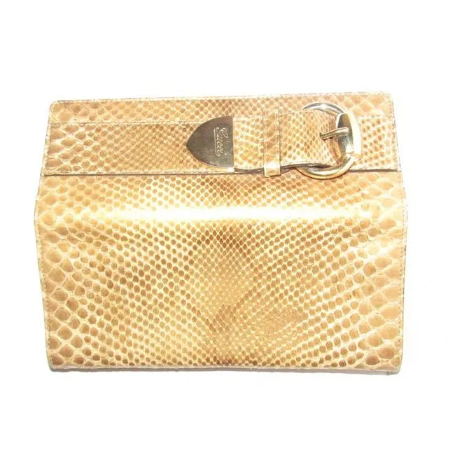 Gucci Romy W Accent Gold Pythongold Buckle Skin Leather Clutch