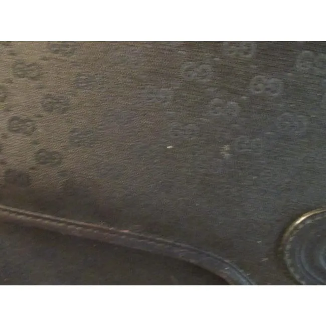 Gucci Vintage Black G Small Logo Print Coated Canvas And Black Leather
