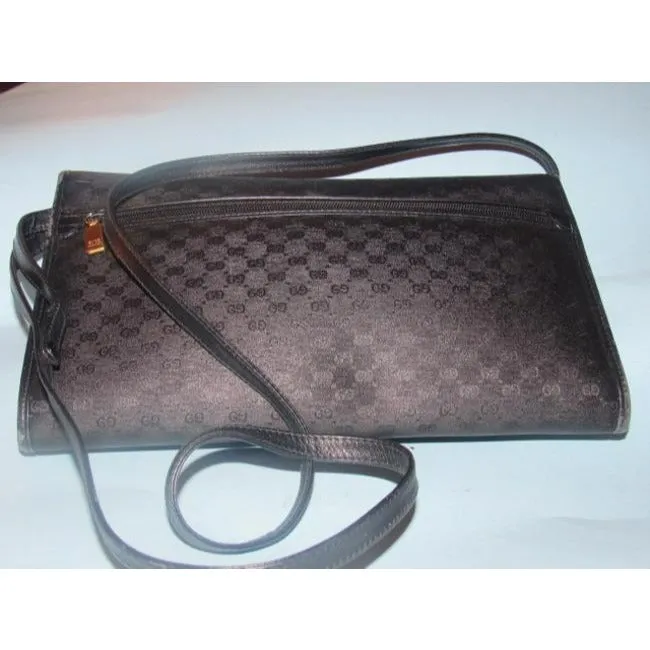 Gucci Vintage Black G Small Logo Print Coated Canvas And Black Leather