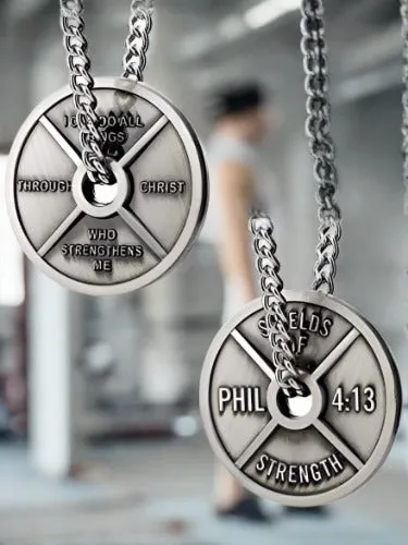 Men's Antique Finish Weight Plate Necklace - Phil 4:13