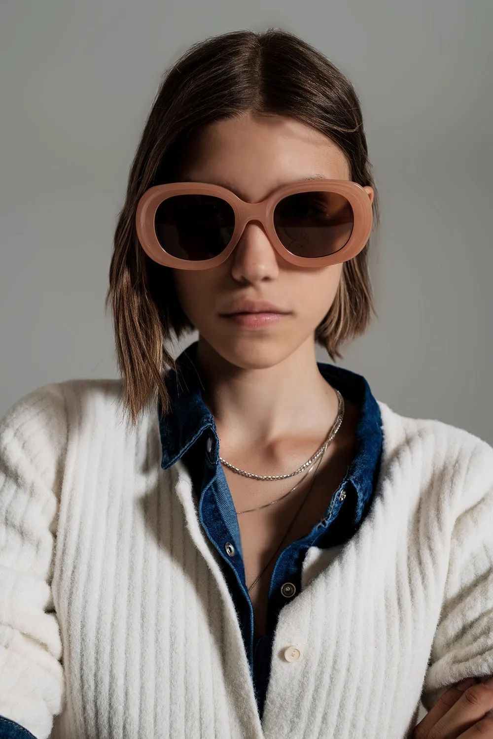 Oversized Circular Sunglasses in brown