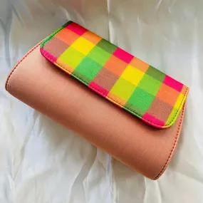 Party Clutch Purse with Sling- Peach with multicolour