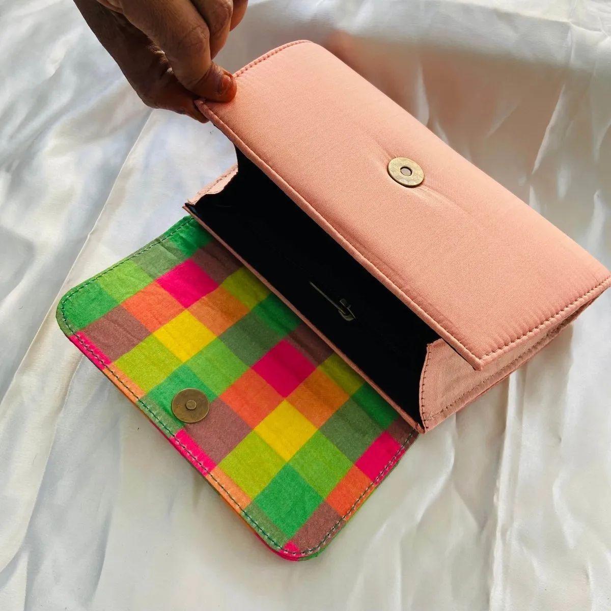 Party Clutch Purse with Sling- Peach with multicolour