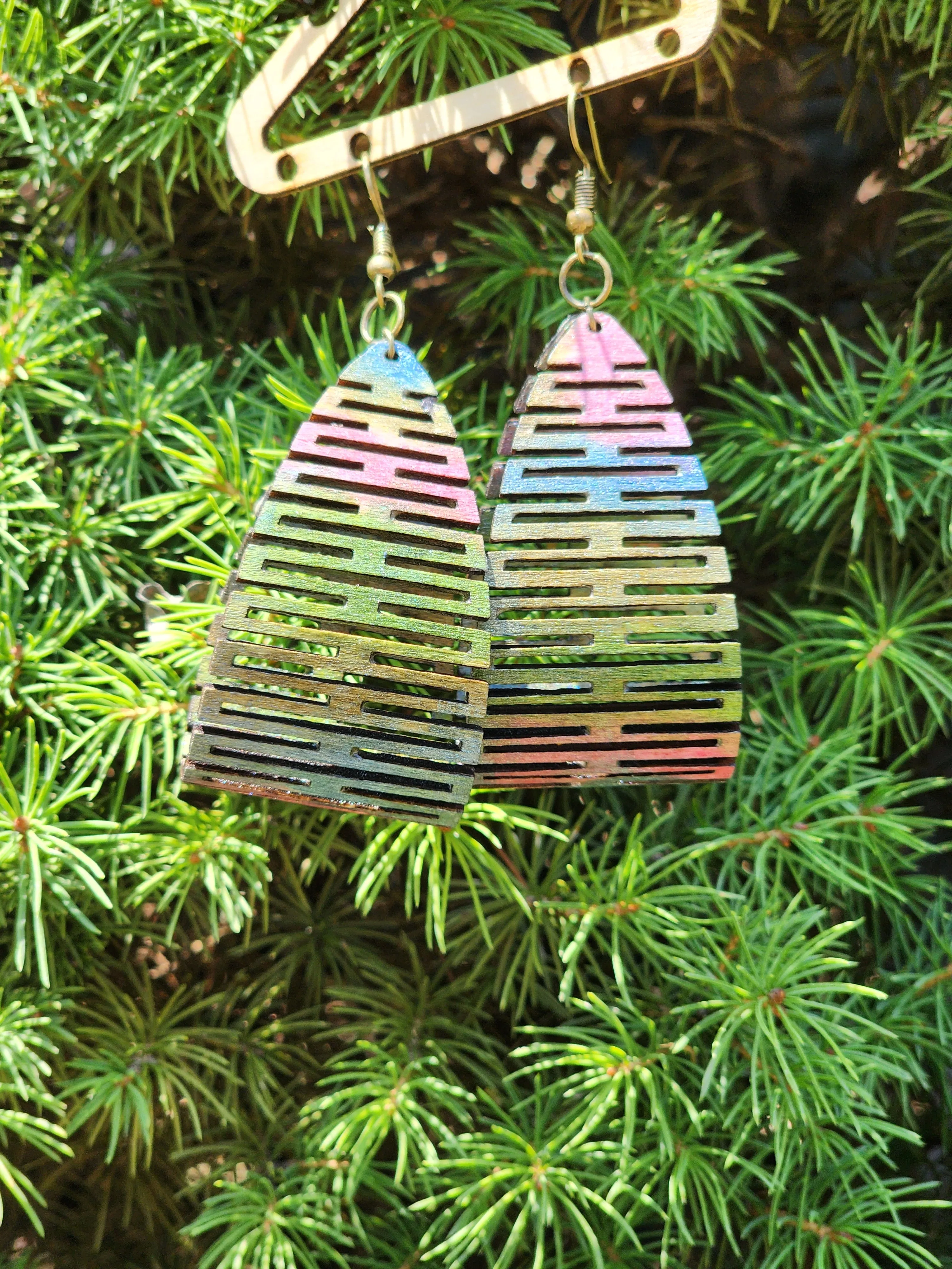 Pearlescent Rainbow Wooden Earrings