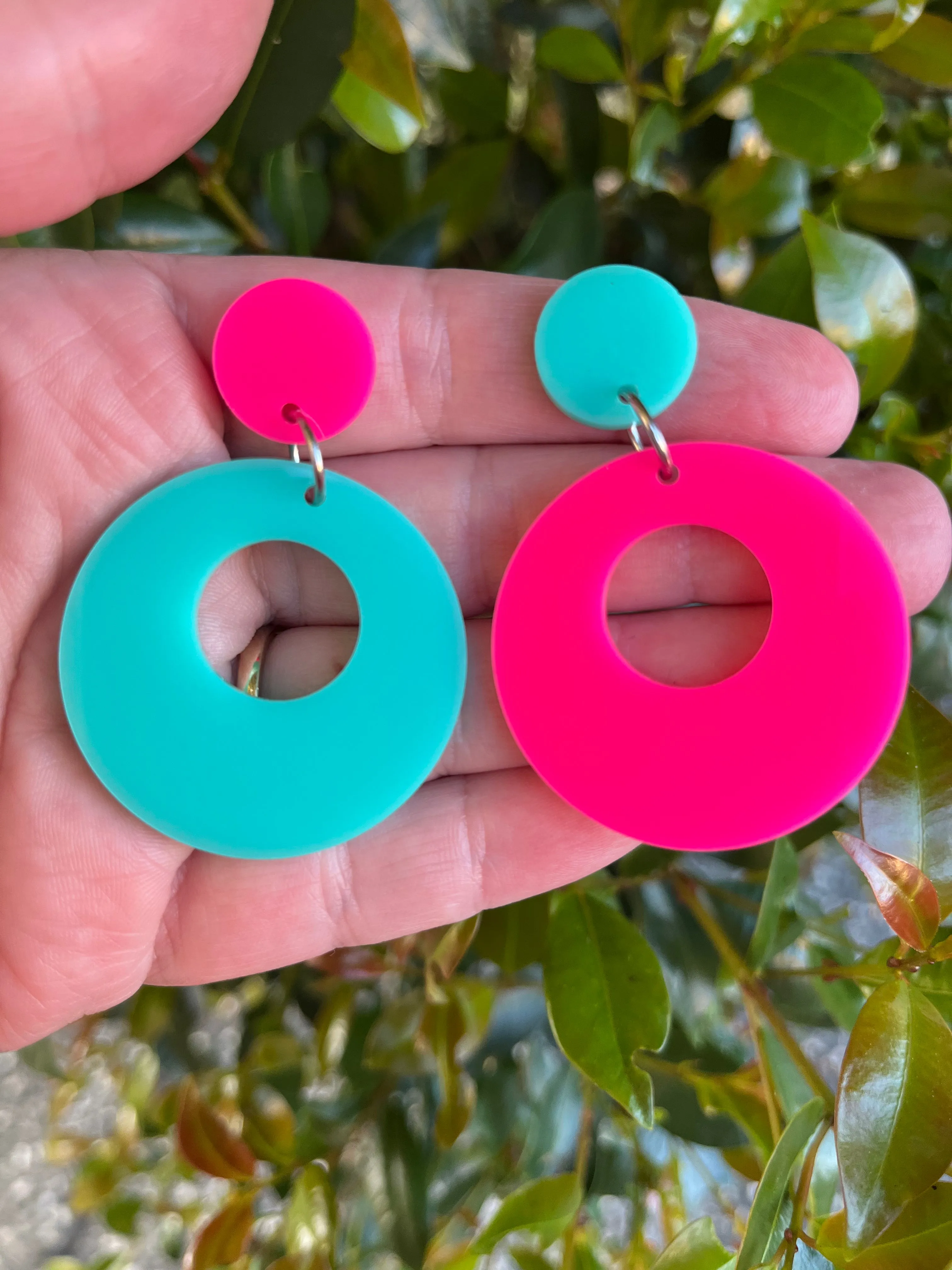 Retro Mismatched Hot pink and mint green Dangles