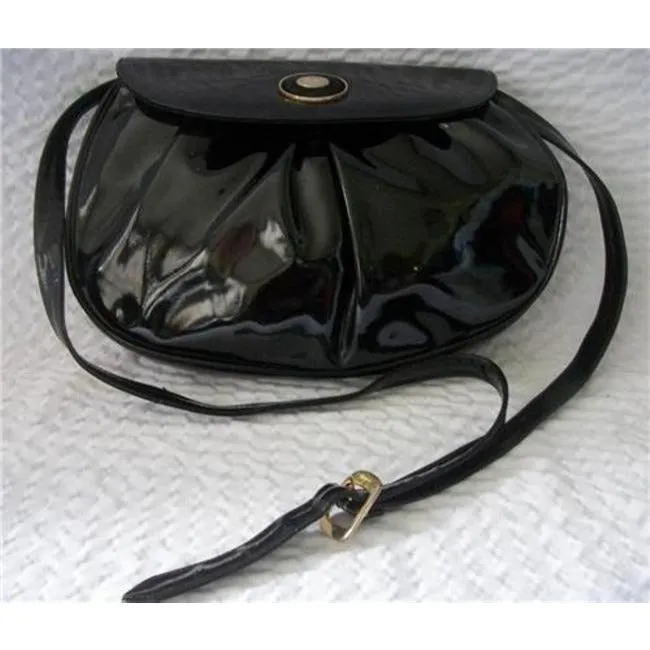 Salvatore Ferragamo Vintage Designer Purses Black Patent Leather Cross Body Bag