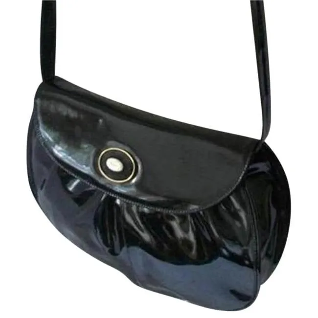 Salvatore Ferragamo Vintage Designer Purses Black Patent Leather Cross Body Bag
