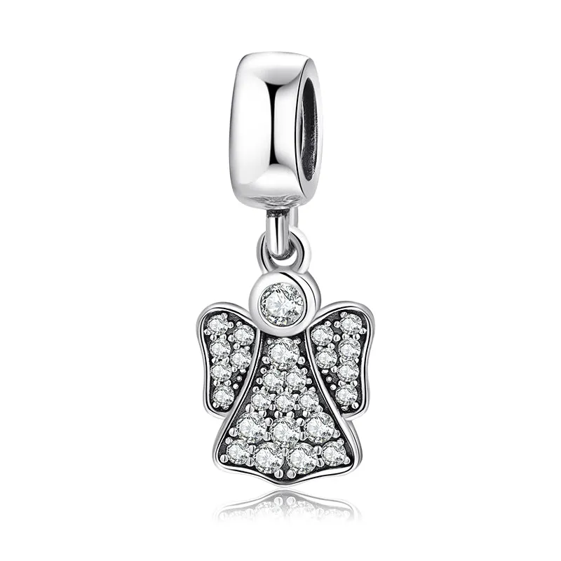 Sparkling Guardian Angel Dangle Charm 925 Sterling Silver