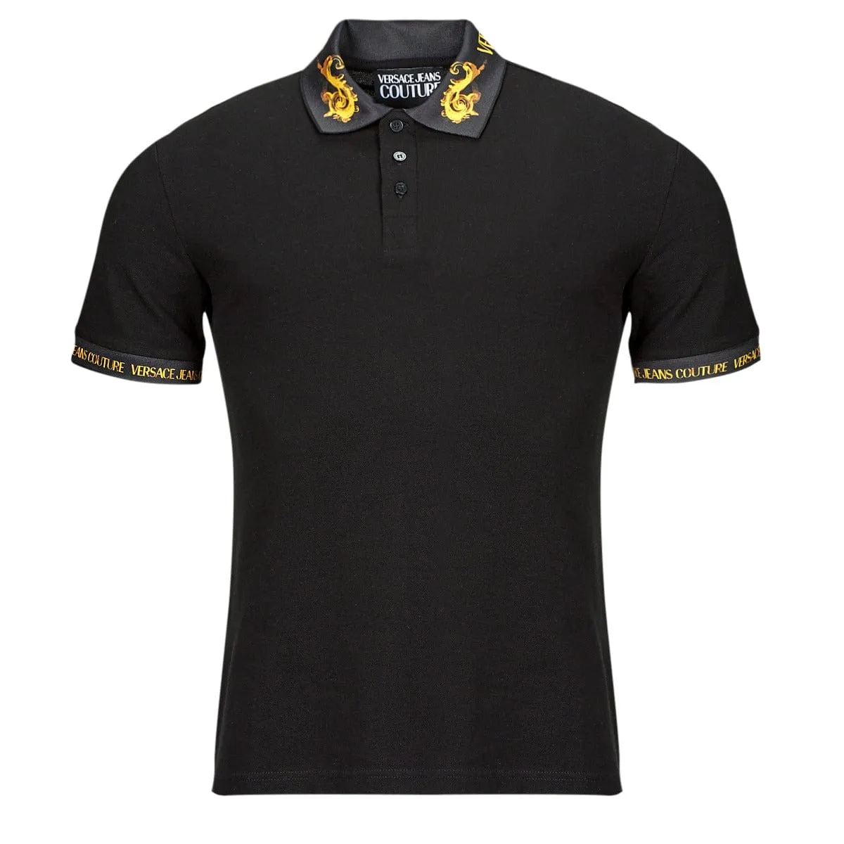 Versace Jeans Couture Black Polo with Baroque Collar – Luxe Details-