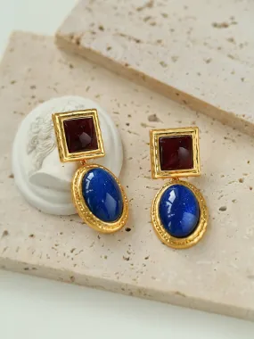 Vintage Antique Large Colored Glass Gemstone Earrings