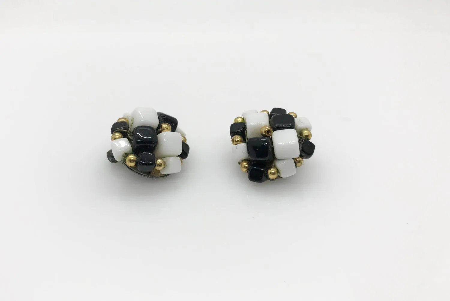 Vintage Black and White Square Beads Earrings