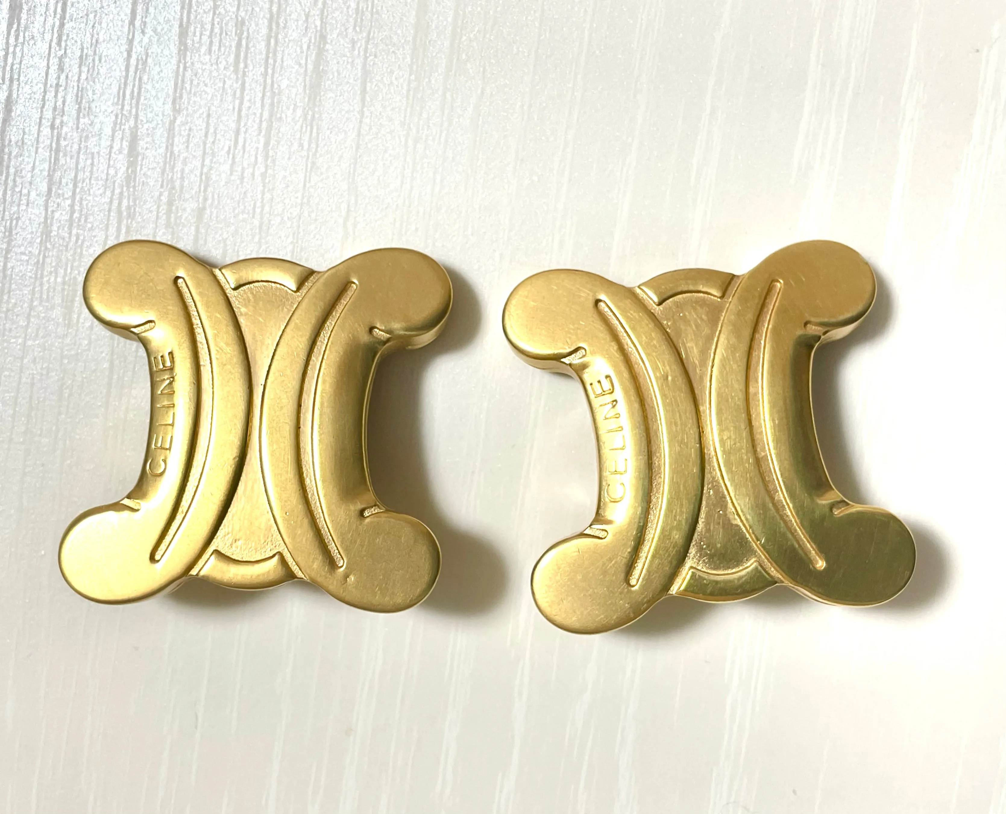 Vintage Celine golden earrings with extra large maillon triomphe logo. Gorgeous Celine jewelry. 070327y1