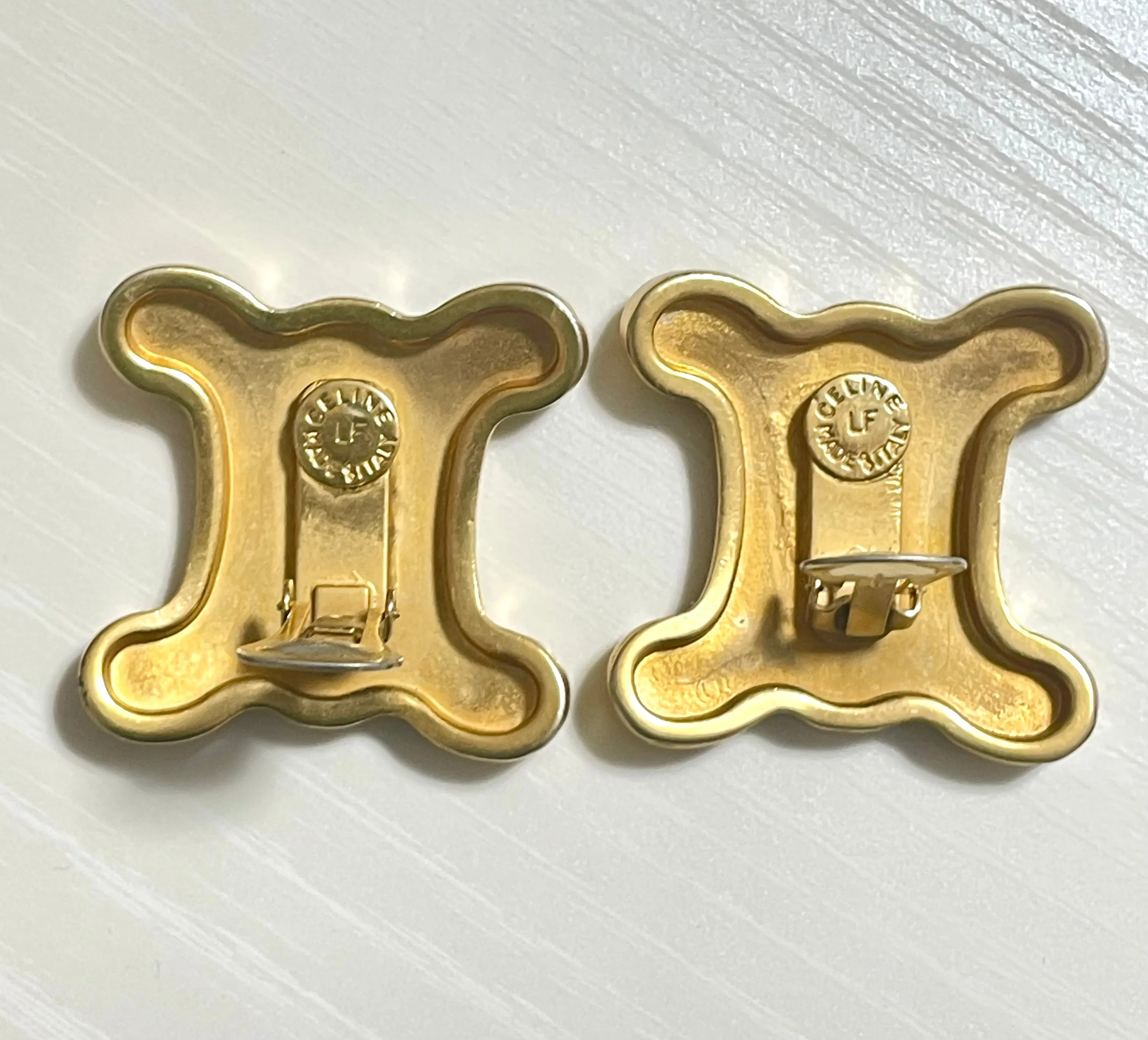 Vintage Celine golden earrings with extra large maillon triomphe logo. Gorgeous Celine jewelry. 070327y1