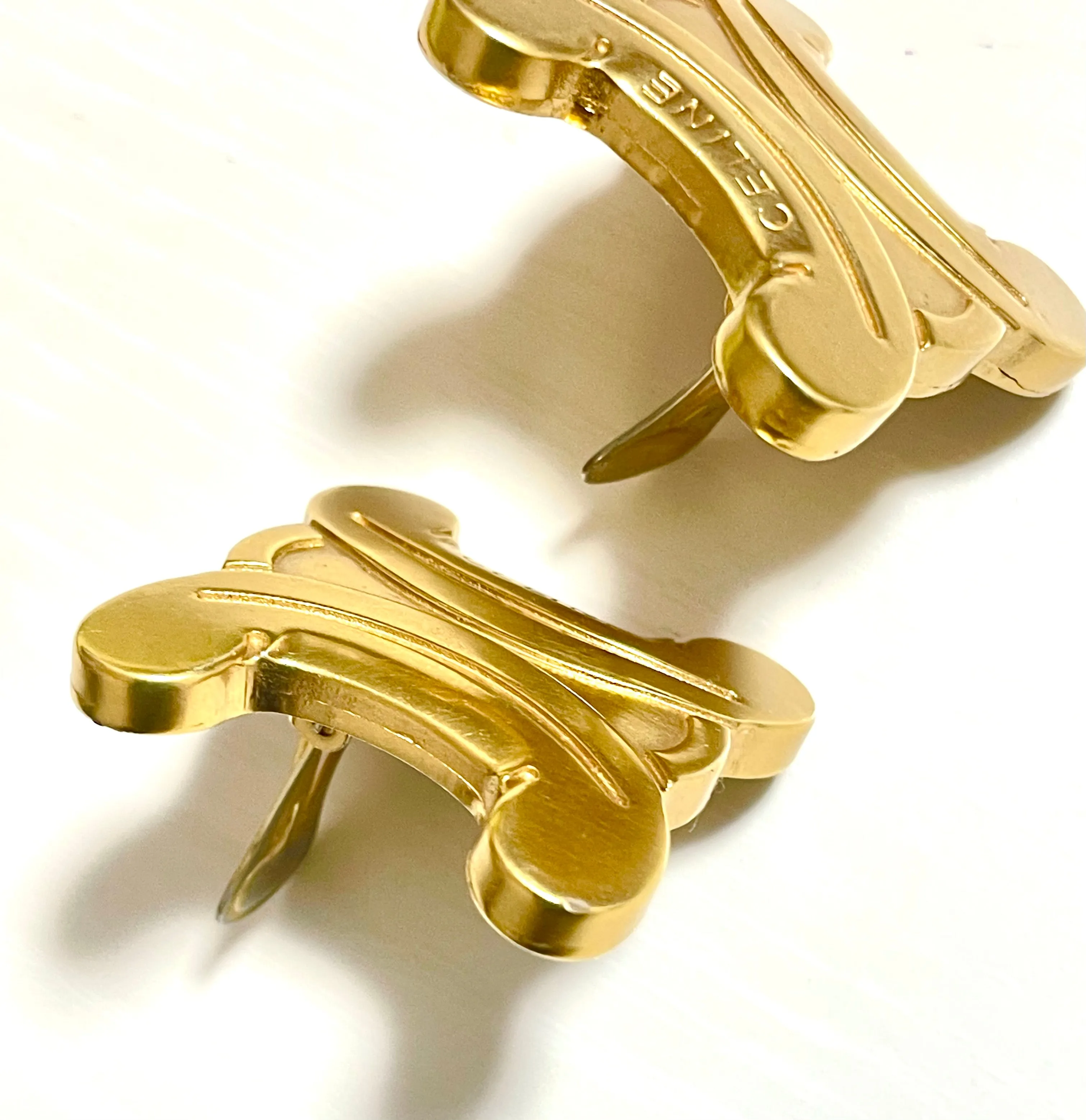 Vintage Celine golden earrings with extra large maillon triomphe logo. Gorgeous Celine jewelry. 070327y1