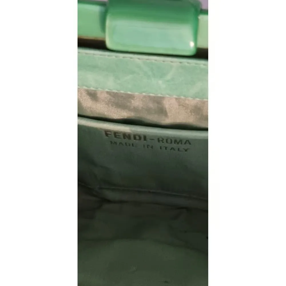 Vintage, Fendi green clutch style purse made of Lucite tiles and green leather with a latch top closure