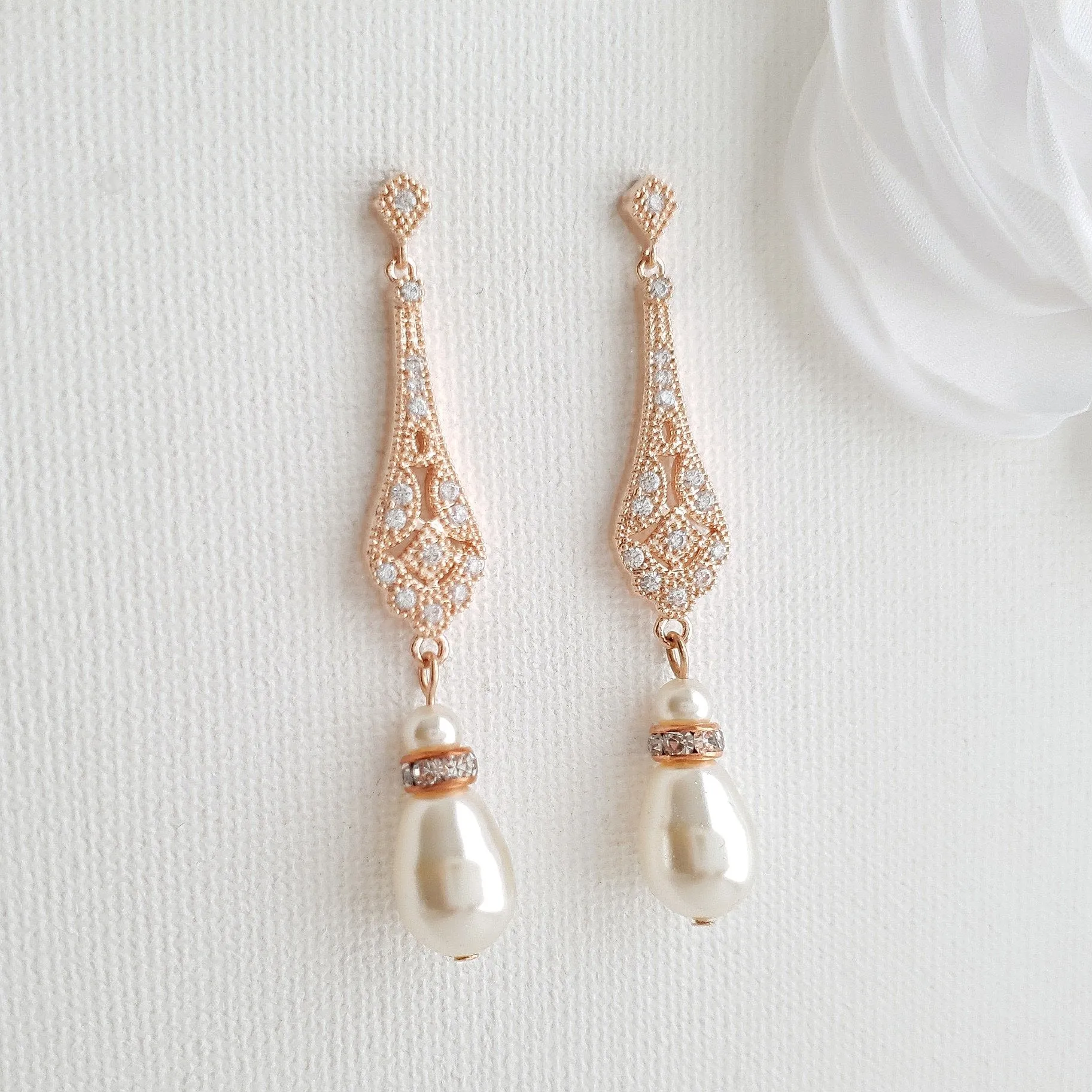 Vintage Style Rose Gold Bridal Earrings-List